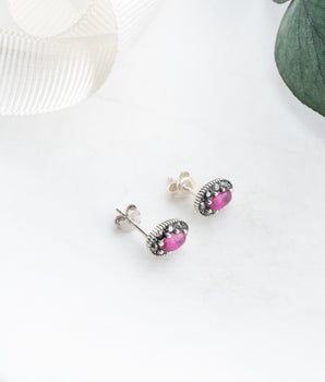 Ruby Earrings - 925K Silver - Handmade Jewelry - Minimalist Earrings - Birthday Gift - Vintage Earrings