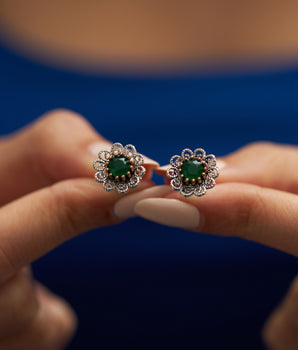 Vintage Design Earrings - Emerald - Yellow Zircon - Sapphire - Ruby - Pink Quartz - Turquise -