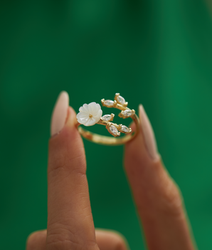 White Cherry Blossom Ring - 925 Sterling Silver- Handmade Minimalist Ring - Birthday Gift - Christmas Gift