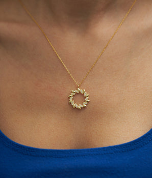 Wreath Necklace - Crown Pendant - 925K Silver - Handmade Jewelry - Birthday Gift