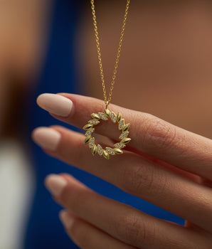 Wreath Necklace - Crown Pendant - 925K Silver - Handmade Jewelry - Birthday Gift