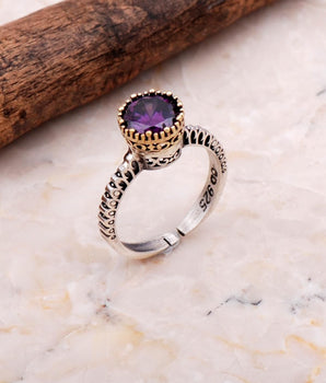 Amethyst - Emerald - Sapphire - Quartz Handcrafted Silver Solitaire Ring for Women - 925K Silver Handmade Mimimalist Ring