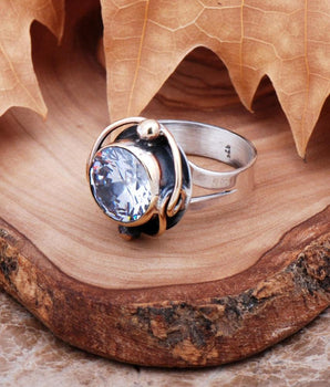 Jade Stone Silver Ring - Quartz Stone Silver Ring - Mother of Pearl Stone Silver Ring - 925 Sterling Silver Ring - Handmade - Vintage