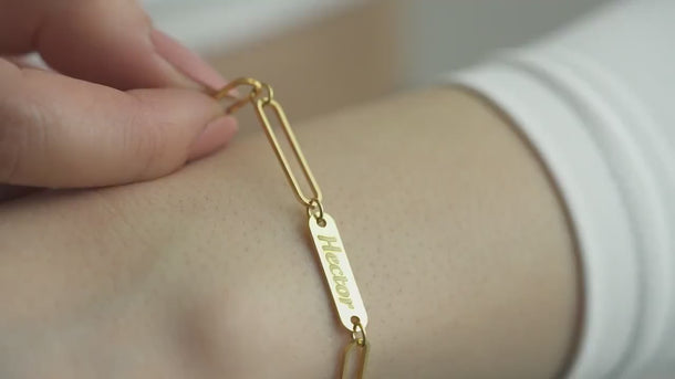 Personalized Engraved Bar Bracelet, Paperclip Chain Bracelet, Custom Name Bracelet, Gift for Her,Birthday Gift,Handmade Jewelry,Gift for Mom