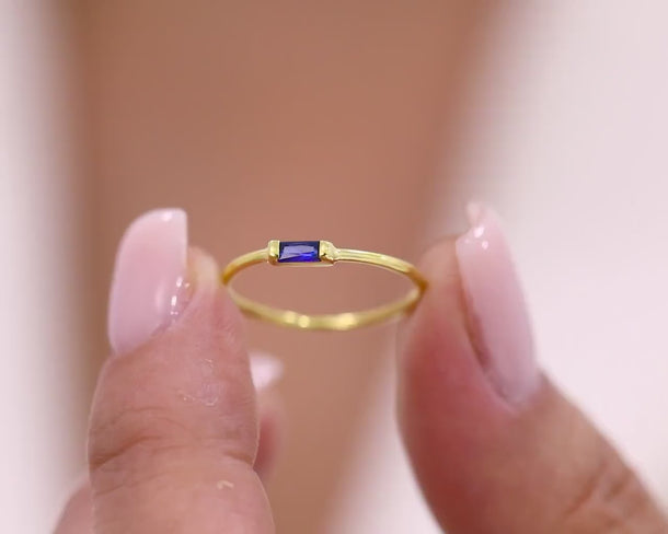 Baguette Birthstone Ring for Women, Stackable Rings, Tiny Birthstone, Minimalist Ring, Birthday Gift for Her, Handmade Jewelry, Gold Ring