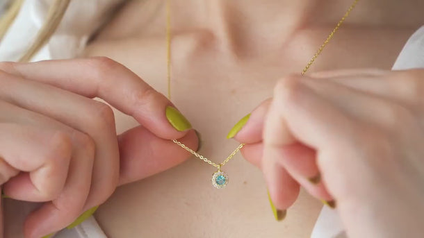 Birthstone Halo Necklace for Women, Birthstone Necklace, Round Pendant, Birthday Gift for Her, Personalised Gift, Minimalist Jewelry, Zodiac