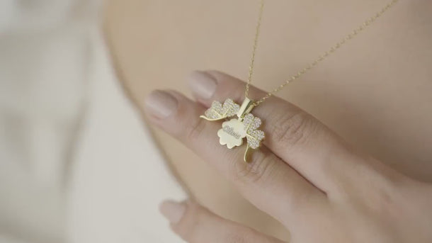 Clover Name Necklace for Women, Shamrock Pendant, Locket Necklace, Luck Necklace, Christmas Gift, Personalised Gift For Her,Handmade Jewelry